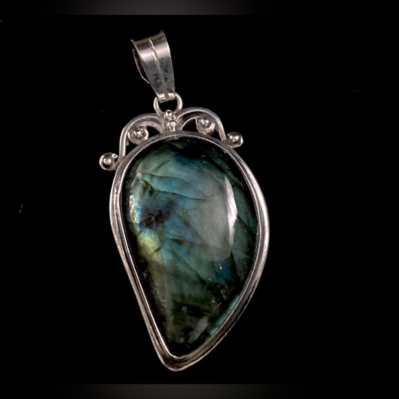 Large Vintage Labradorite Rare Blue Flash  Spectrolite 925 Gemstone Pendant - Picture 9 of 13